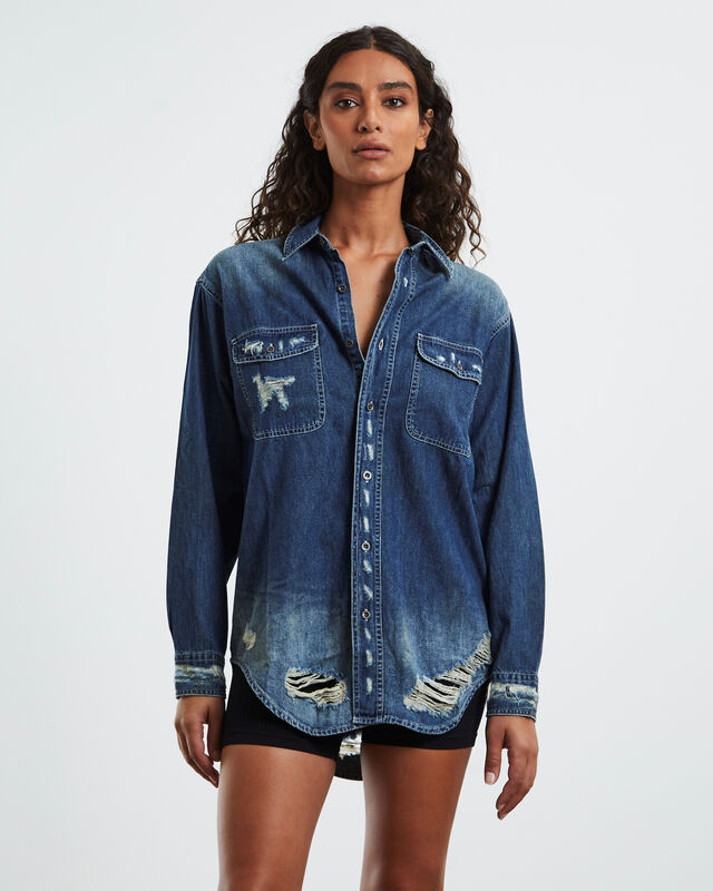 Classic Everyday Denim Shirt Used Blue, hi-res image number null