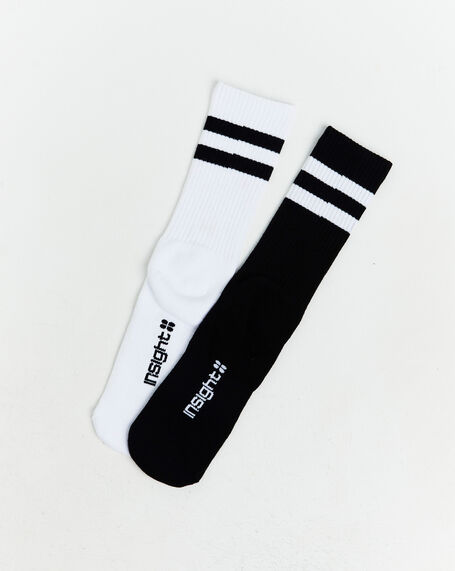 Core Stripe Crew Socks 2 Pack White/Black