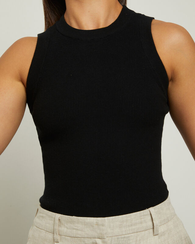 Luxe Knitted Tank Top in Black, hi-res image number null
