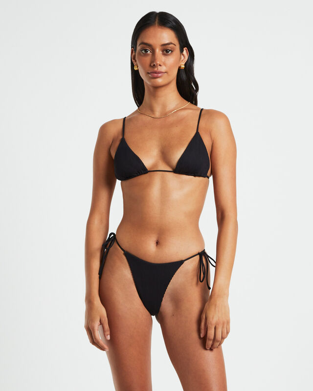 Rib Skinny Strap Triangle Bikini Top in Black, hi-res image number null