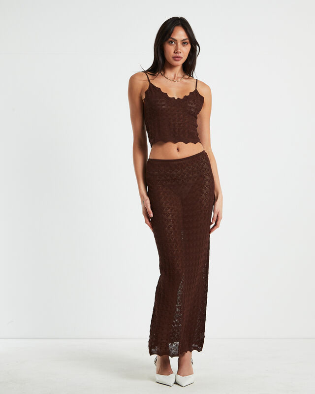 Eleanora Lace Knit Maxi Skirt Dark Chocolate Brown, hi-res image number null