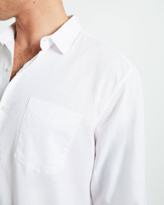 Grover Long Sleeve Linen Shirt White, hi-res image number null