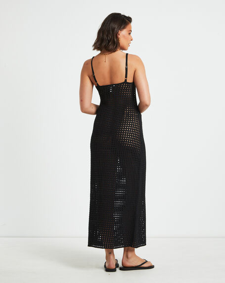 Calypso Crochet Midi Dress in Black