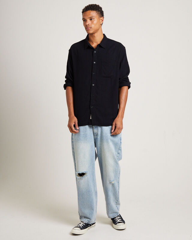 Harrison Linen Long Sleeve Shirt in Black, hi-res image number null