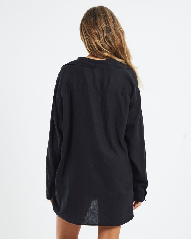 Avah Oversized Linen Shirt Black, hi-res image number null