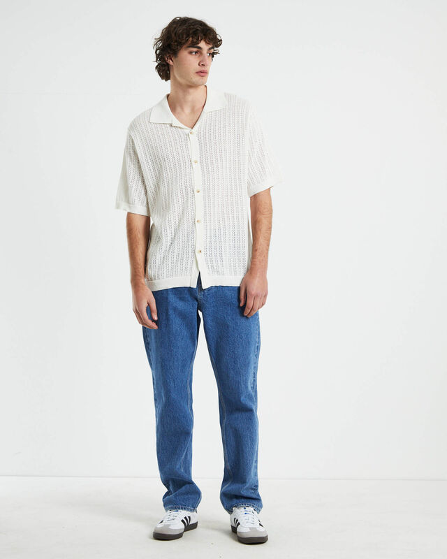 Bowler Short Sleeve Knit Shirt in White, hi-res image number null