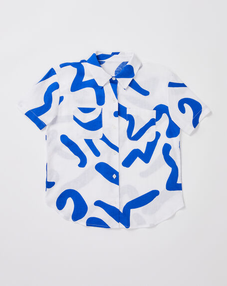 Teen Girls Charlie Swirl Short Sleeve Shirt in Blue
