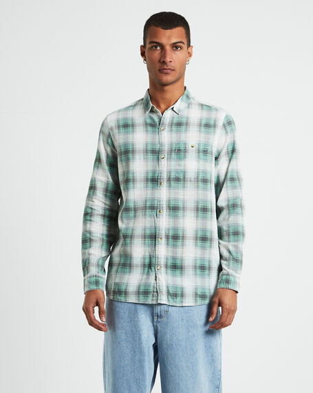 Men At Work Tradie Check Long Sleeve Shirt in Moss Green
