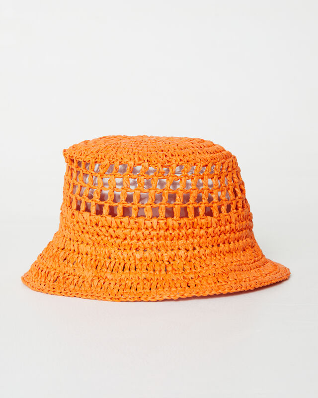 Vista Straw Bucket Hat in Orange, hi-res