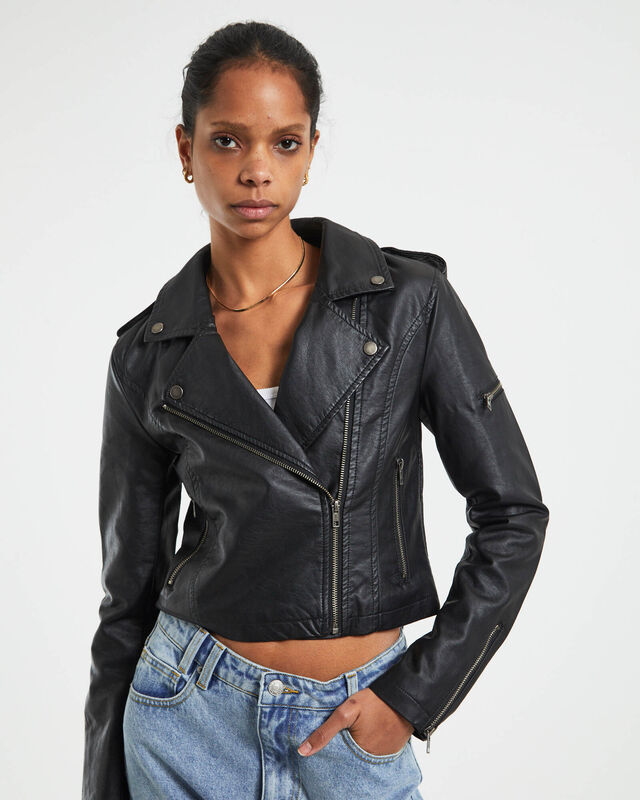 Stella Leather Look Biker Jacket Black, hi-res image number null
