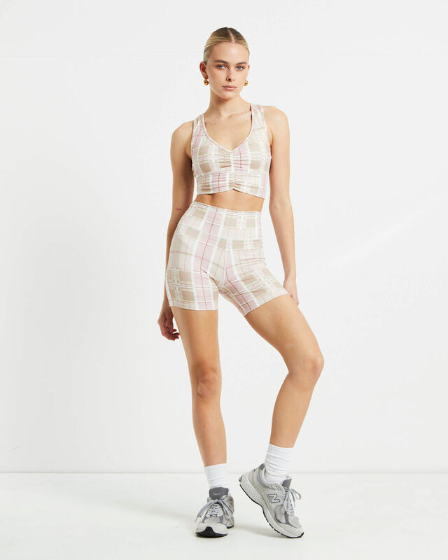 Gather Front Crop Top in Pink Check, hi-res image number null