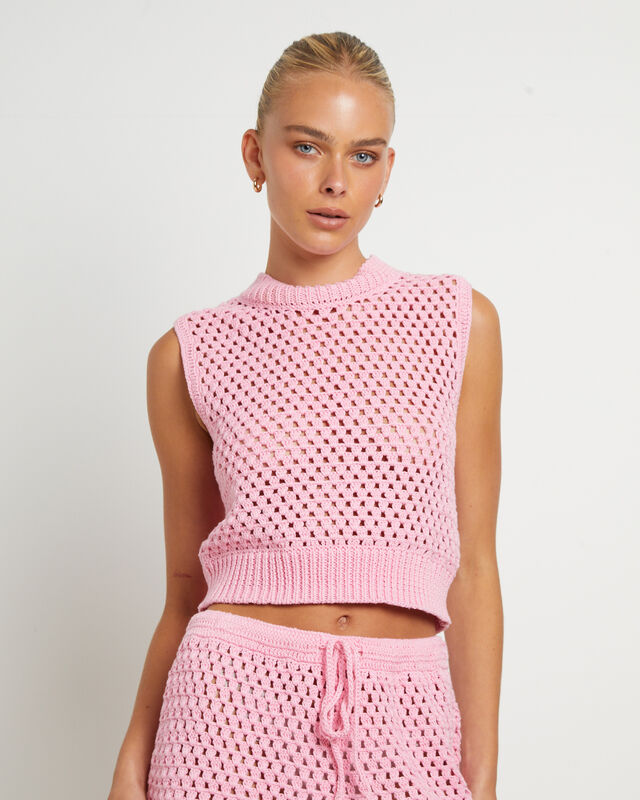 Isla Crochet Vest in Pink, hi-res image number null