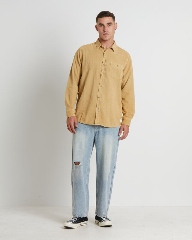 Men At Work Cord Long Sleeve Shirt in Sand, hi-res image number null