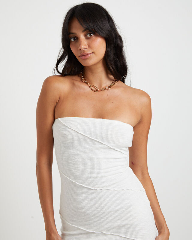 Robyn Exposed Seam Strapless Mini Dress in White, hi-res image number null