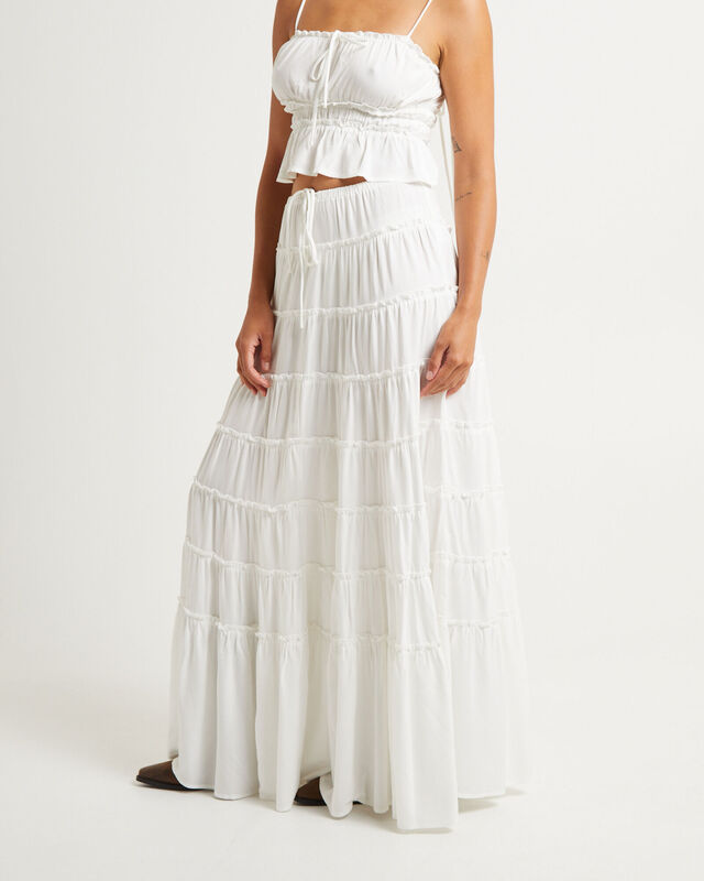 Sereno Tiered Maxi Skirt White, hi-res image number null