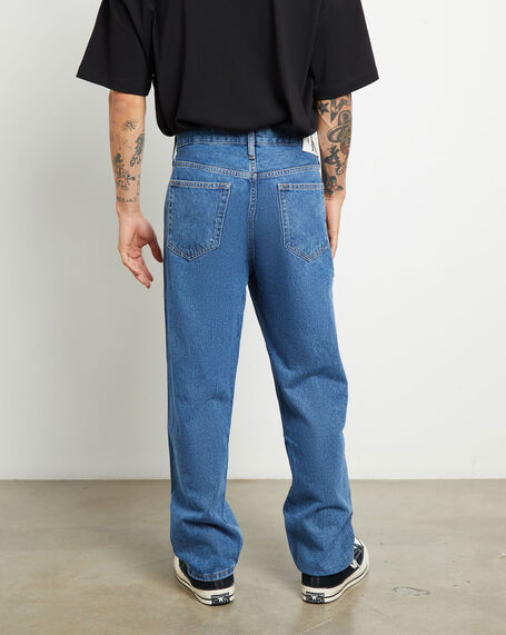 90s Straight Crop Denim Jeans in Medium Blue