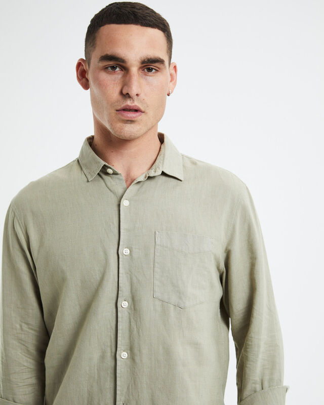 Grover Long Sleeve Linen Shirt Moss, hi-res image number null