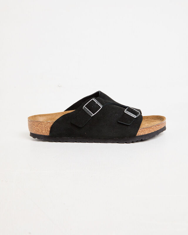 Zurich Regular Suede Leather Sandals in Black, hi-res image number null