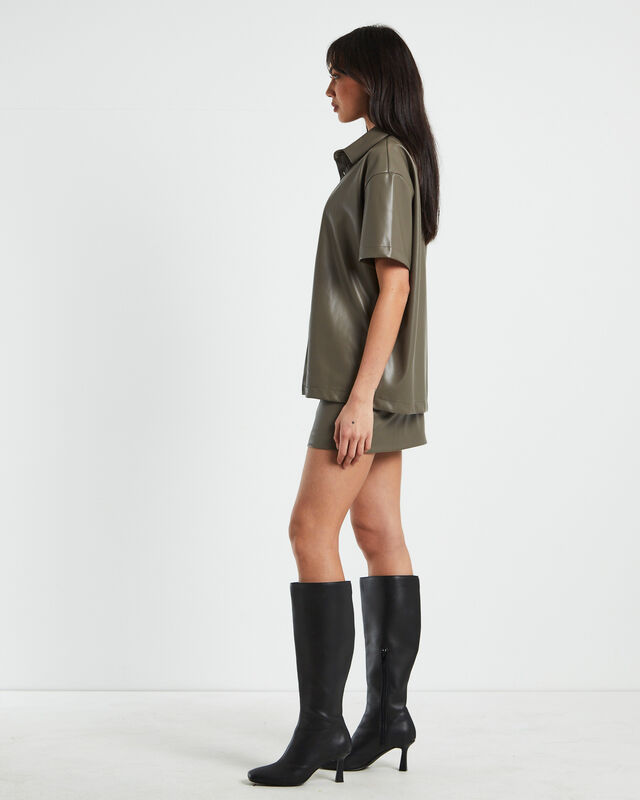 Phoebe Leather Look Shirt in Putty, hi-res image number null