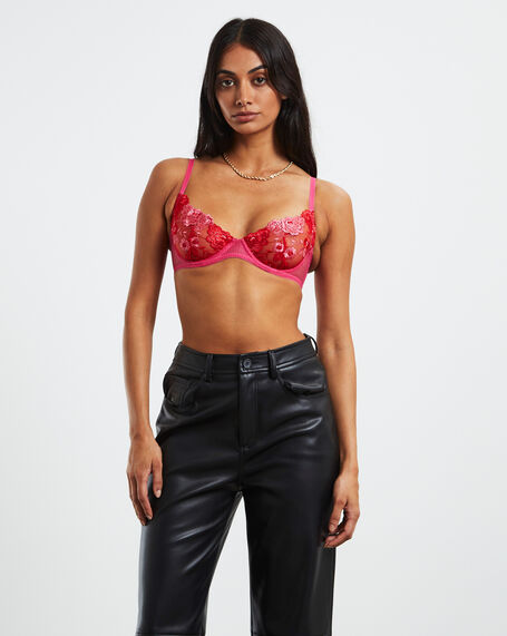 Lexi Demi Pop Embroidered Lace Bra Pink/Red