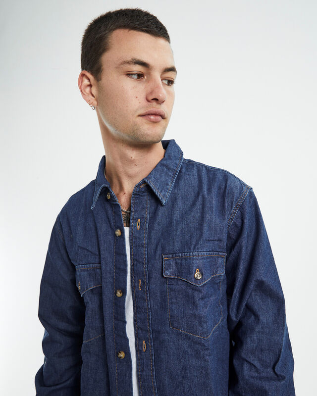 Relaxed Fit Western Long Sleeve Shirt Revere Blue, hi-res image number null