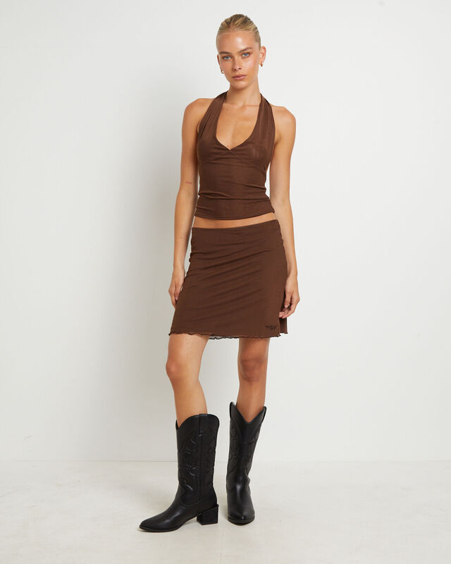 Tilly Maserati Mini Skirt in Chocolate, hi-res image number null