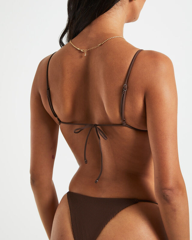 Rib Skinny Strap Triangle Bikini Top in Chocolate Brown, hi-res image number null