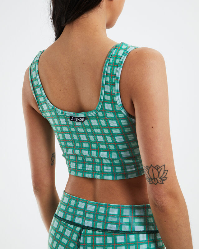Hemp Rib Check Sleeveless Crop Top Forest Green, hi-res image number null