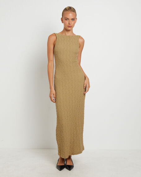 Skyla Textured Maxi Dress in Taupe