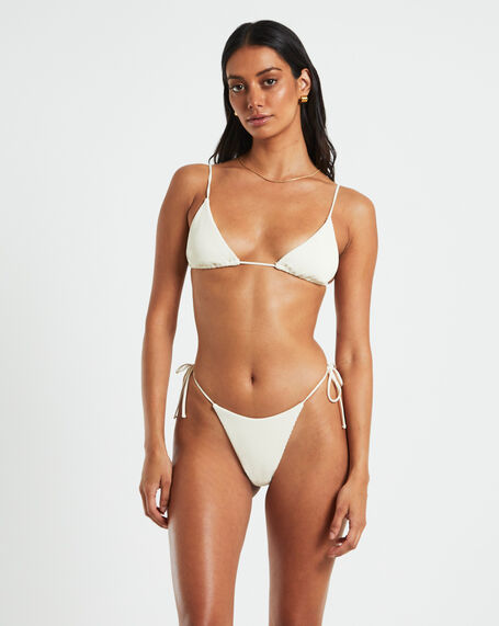 Rib Skinny Strap Triangle Bikini Top in Almond White