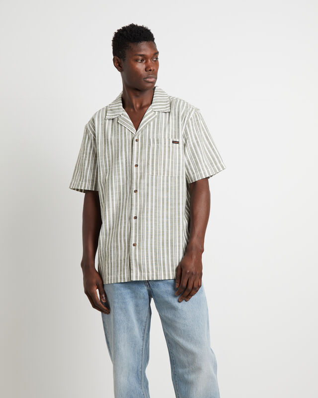 Short Sleeve Resort Shirt in Sage Stripe, hi-res image number null