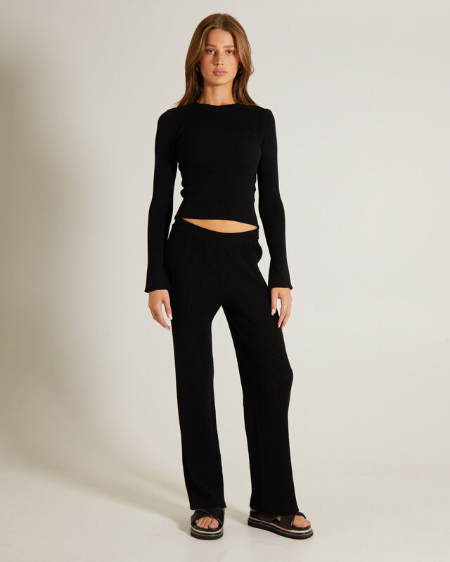Luxe Knitted Long Sleeve Top in Black, hi-res image number null