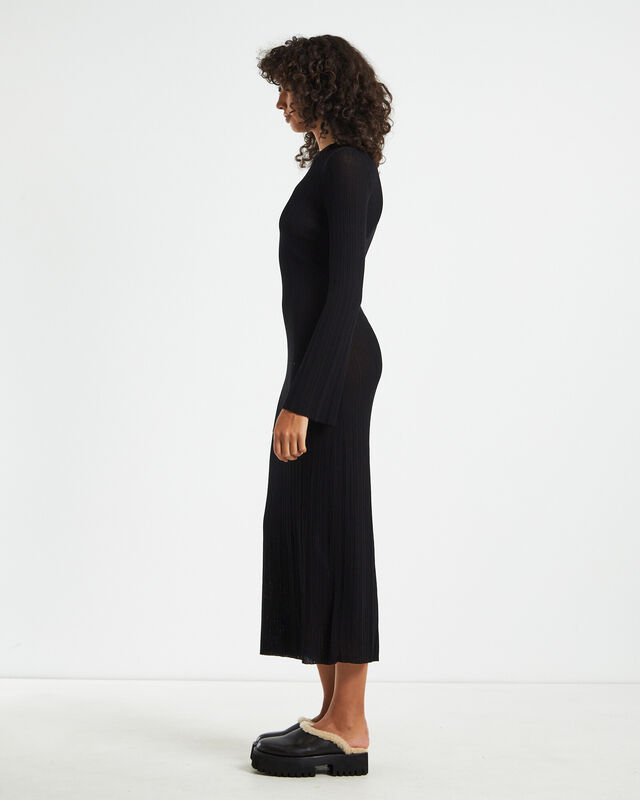 Porter Sheer Ribbed Seam Knit Midi Dress Black, hi-res image number null