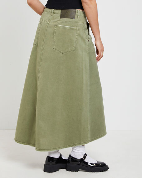 St Khaki Mrs Carter Long Denim Skirt in Green
