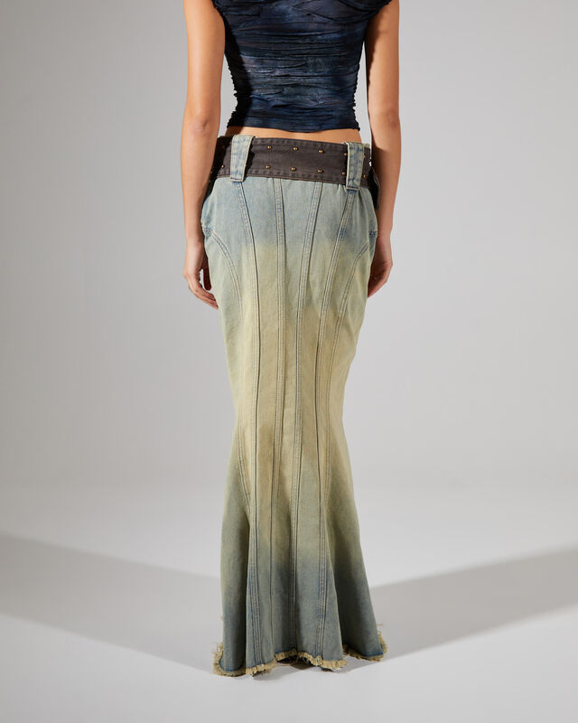 Denim Fishtail Maxi Skirt, hi-res image number null