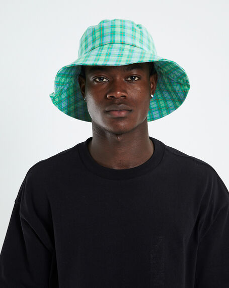 Tully Hemp Check Wide Brim Hat Forest Check