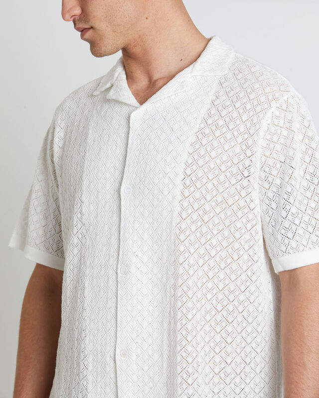 Fugar Knitted Short Sleeve Resort Shirt in White, hi-res image number null