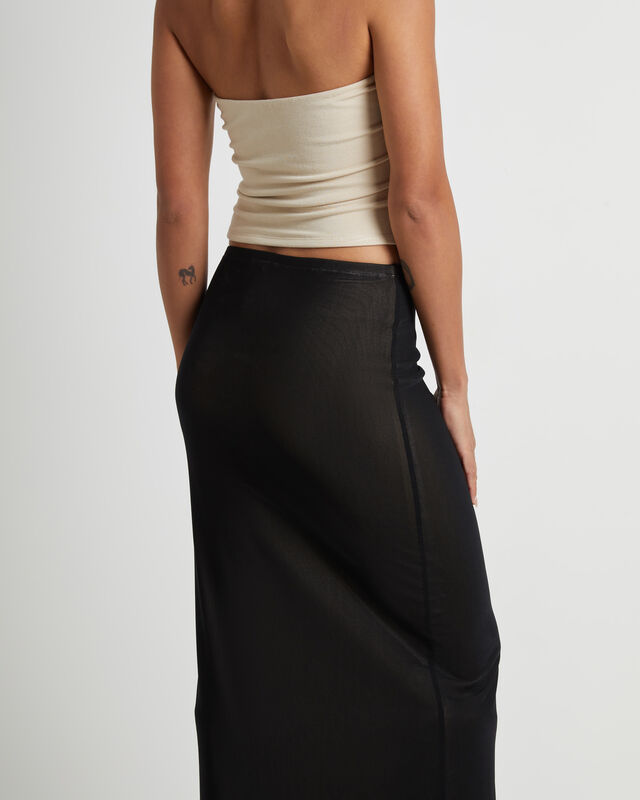 Amerie Asymmetric Hem Contrast Mesh Midi Skirt in Black, hi-res image number null