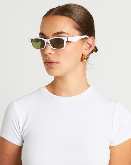 Le Sustain Plateaux Sunglasses in White/Moss Mono