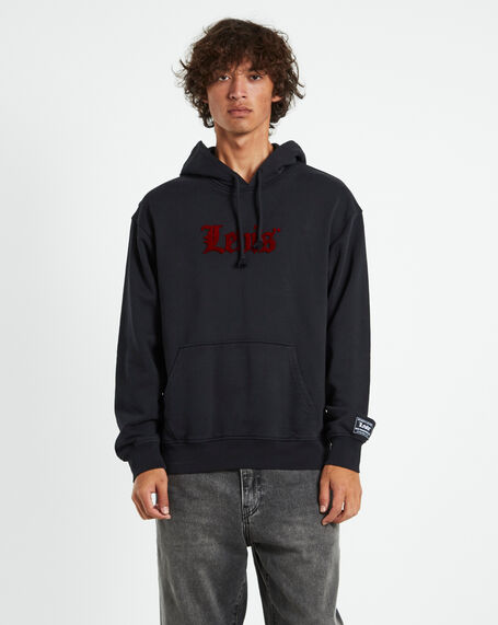 Relaxed Graphic Old English Hoodie Caviar Black