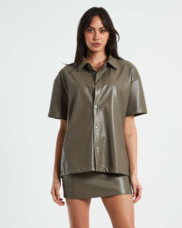 Phoebe Leather Look Shirt in Putty, hi-res image number null