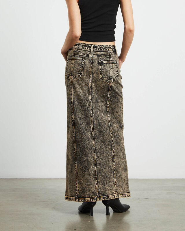 Ines Panel Black Midi Denim Skirt in Vintage Tint, hi-res image number null