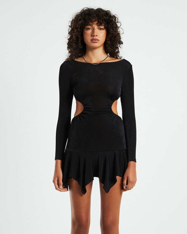 Cordelia Long Sleeve Cut Out Mini Dress Black, hi-res image number null