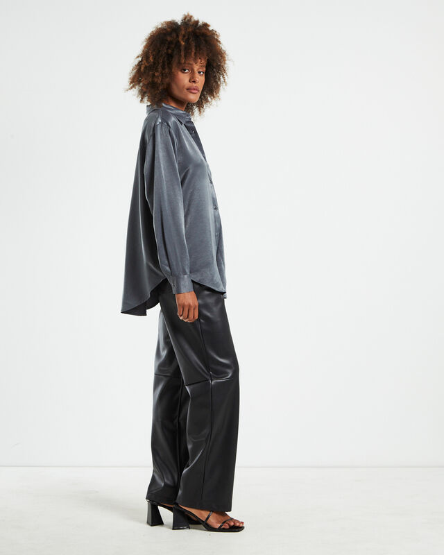 Tina Silky Oversized Long Sleeve Shirt Charcoal, hi-res image number null