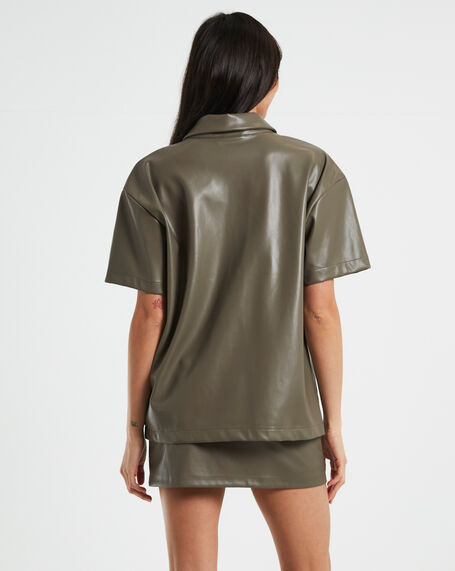 Phoebe Leather Look Shirt in Putty