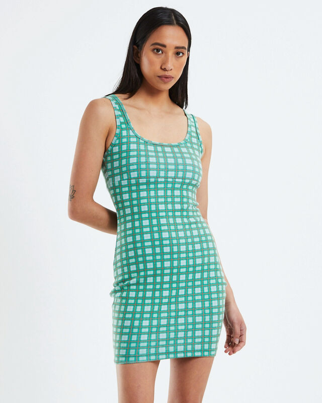 Hemp Rib Check Dress Forest Green, hi-res image number null