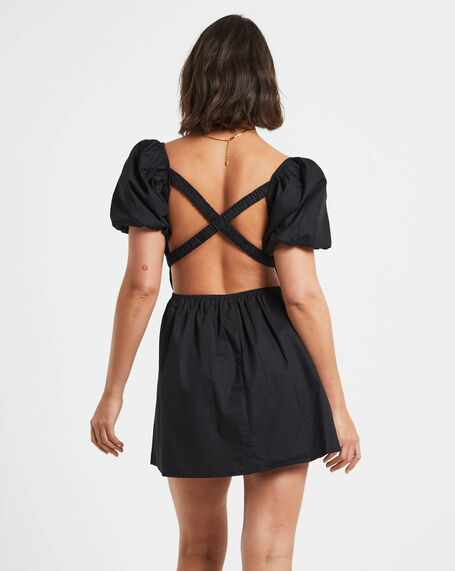 Rylee Backless Puff Sleeve Mini Dress in Black