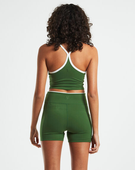 Double Layered Cropped Tank Top Green/Cream