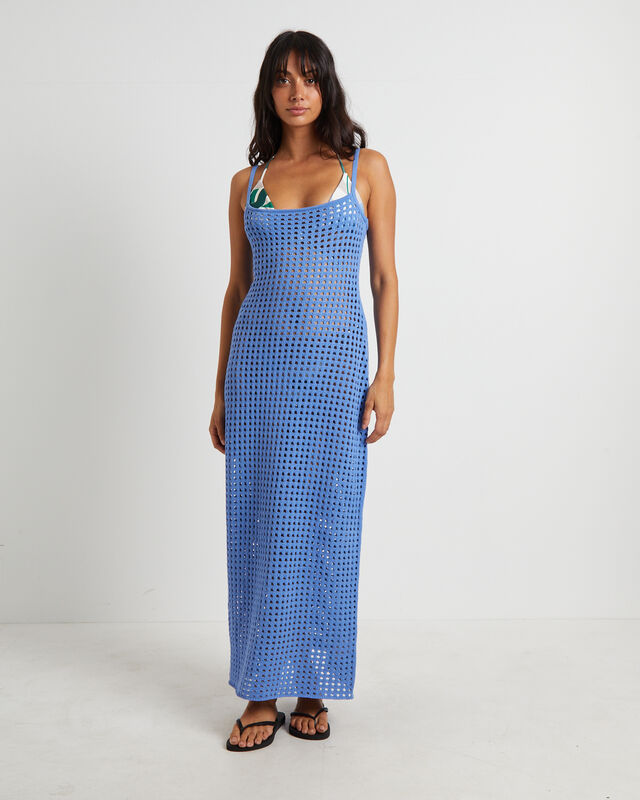 Calypso Crochet Midi Dress in Sea Blue, hi-res image number null