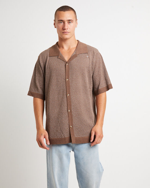 Boucle Bowler Short Sleeve Shirt in Brown, hi-res image number null